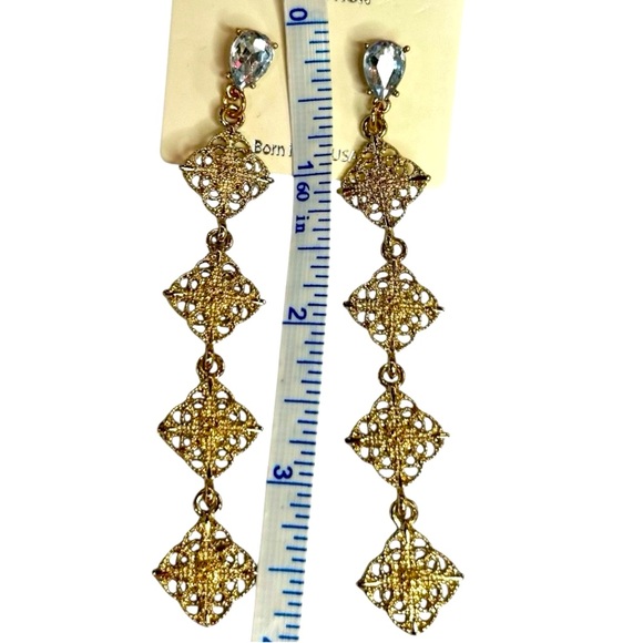 Mia Collection Gold tone and rhinestone earrings New. NEVER WORN. - Picture 3 of 3